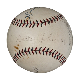 Walter Johnson Signed Official A.L. Baseball With Three Others (Averill) (JSA)